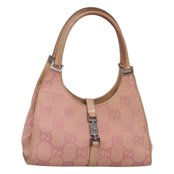 GUCCI GG Canvas Jackie Shoulder Bag Pink Silver 002 1067 Auth sw705